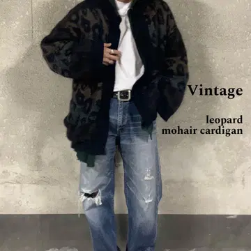 모헤어 가디건 빈티지 레오파드 표범 무늬 모헤어 니트