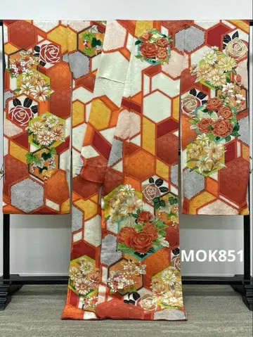 후리소데 가봉 자수 금채 문양 순수 실크 미재단품 하카케 포함 MOK851