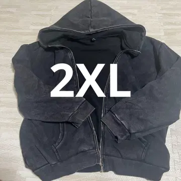 2XL 빈티지 가공 풀 집업 후드티 블랙