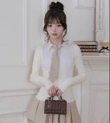 Darich 넥타이 셔츠 도킹 니트 미니 원피스