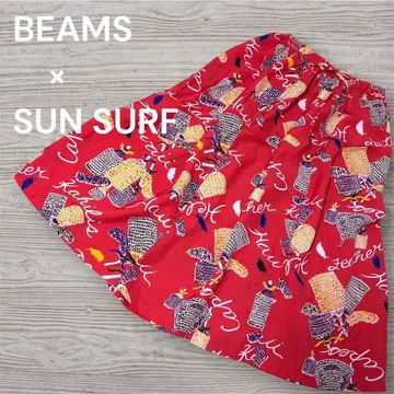새상품급 BEAMS x SUN SURF 롱 플레어 스커트 레드