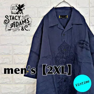y660 [ STACY ADAMS ] 자수 디자인 셔츠 [ 남성용 2XL ] 네이비