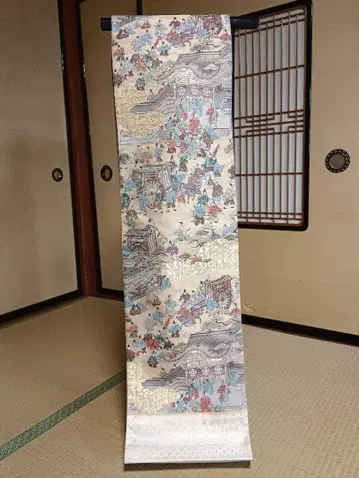 니시진 비단 고급 후쿠로 오비 [ 헤이안 고전 그림 두루마리 ] 1800세밀 직조 미재단