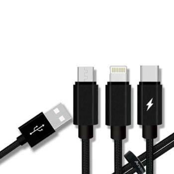 3in1 USB 멀티 충전/데이터 케이블 1.2m 블랙