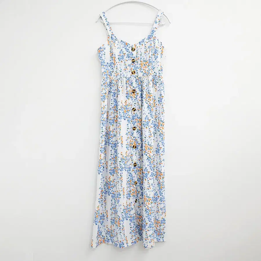 SHEIN 화이트 블루 플라워 나시 롱 원피스