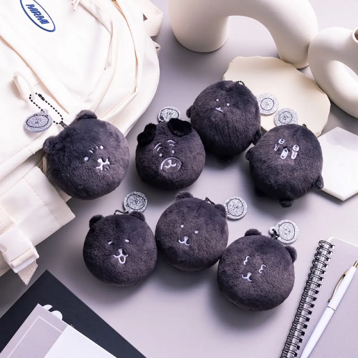 (7종 세트) 나가노 블랙 농담곰 투성이 쿠지 E상 오카오 마스코트 뱃지 인형 퍼그 고로케