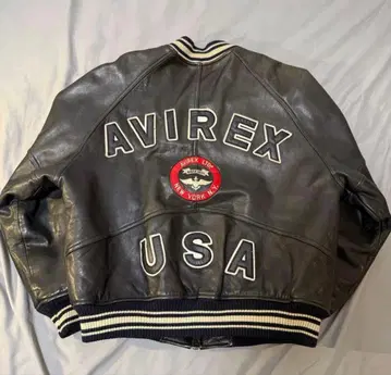 AVIREX 블랙 가죽 블루종