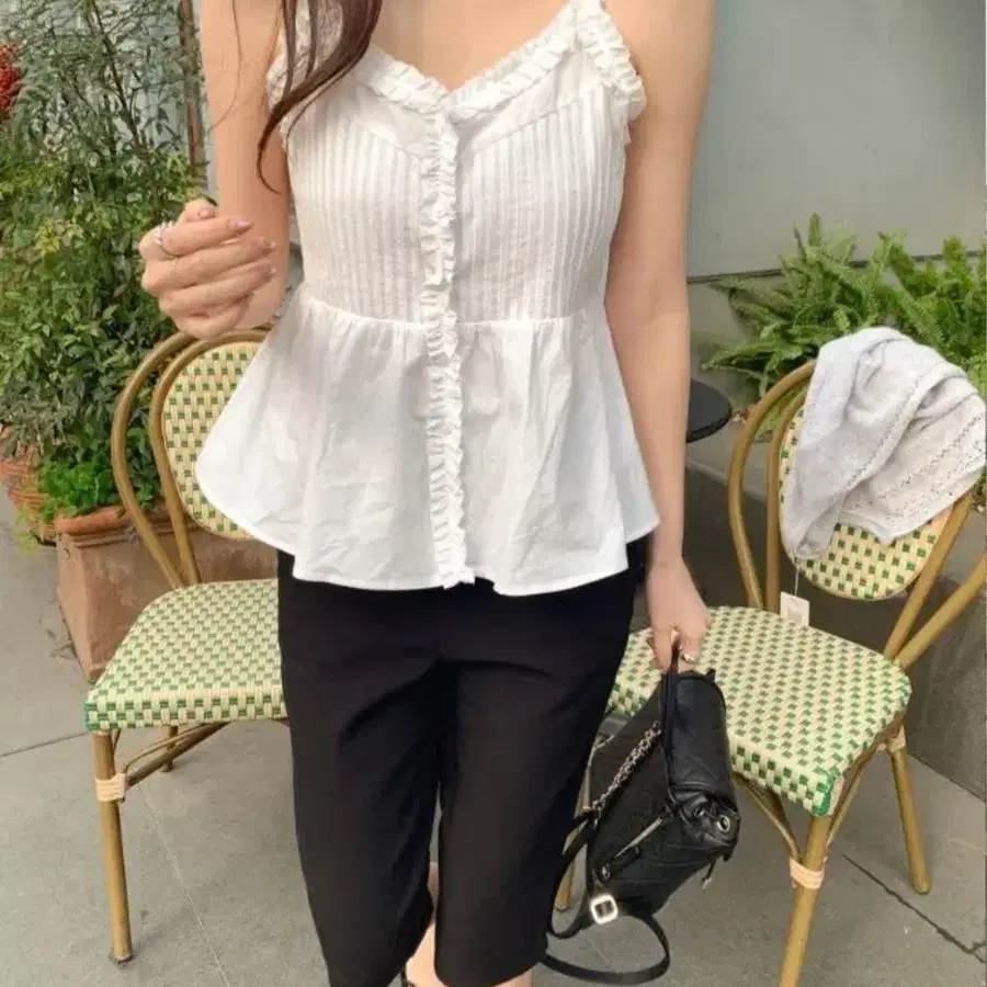 ouir 위어 모네 탑 프릴 핀턱 레이어드 뷔스티에