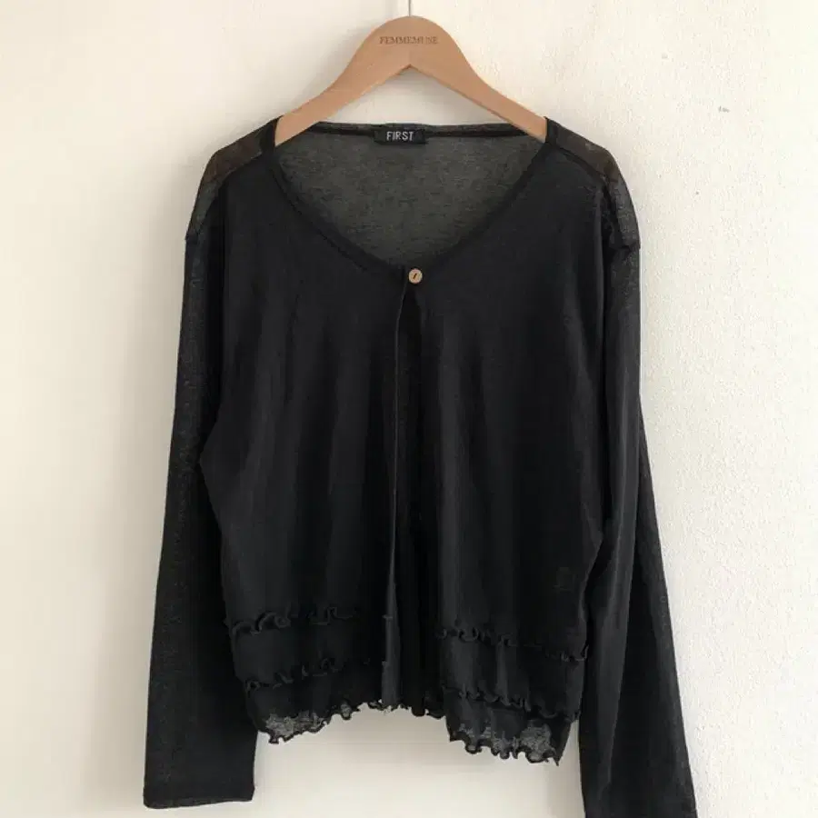 (Vintage)See Through One Button Frill Cardigan