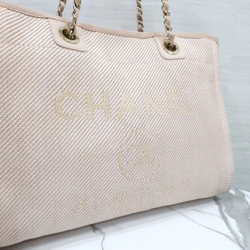 샤넬 도빌백 미디움 체인 숄더백 핑크 에크루 A67001 사진 6