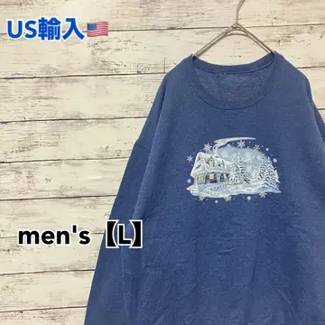 F679 [ US 수입 ] 프린트 스웨트 셔츠 블루 계열 men's [ L 상당 ]