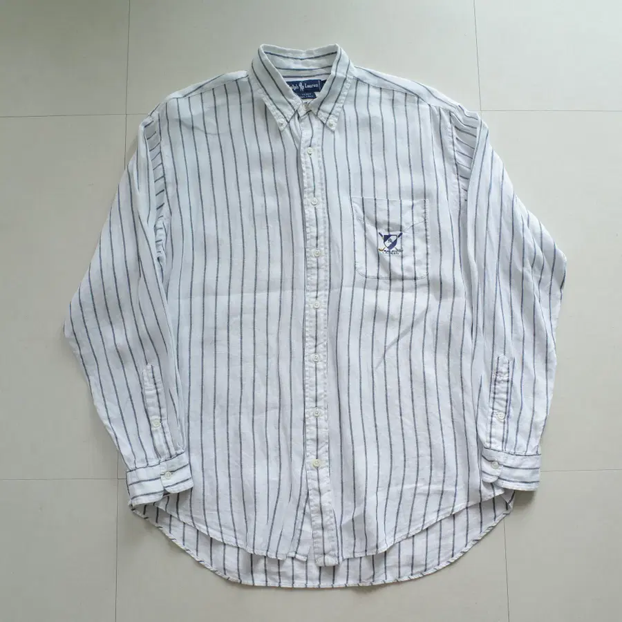90s 빈티지 폴로 랄프로렌 골프자수 린넨 스트라이프 셔츠 L