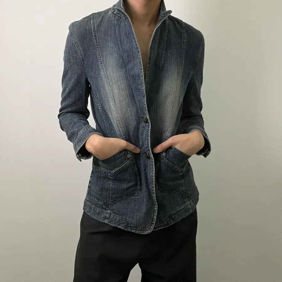 MORGAN 모르간 옴므 빈티지 에이징 데님 블레이저 S