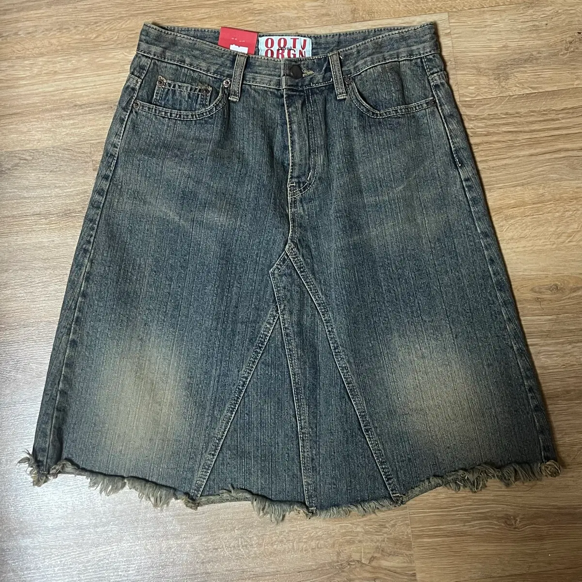 ootj 데님 워싱 미디 스커트
