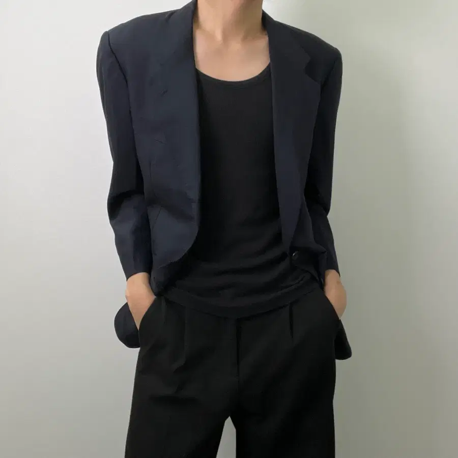 발렌시아가 빈티지 네이비 싱글 블레이저 자켓