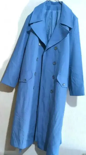 해외 구제 의류 블루 더블 브레스트 롱 코트 여성용
