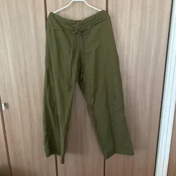 5W 고왓토 파이브더블 이지 팬츠 카키 허리 끈 와이드