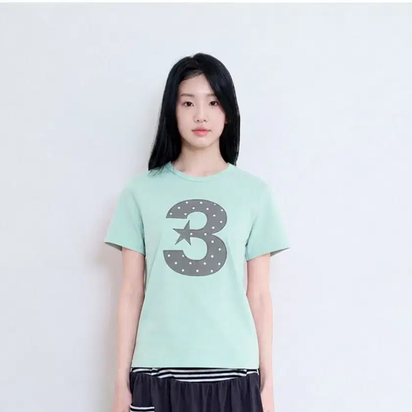 바우프 3 logo 도트 슬림핏 티셔츠 [민트]