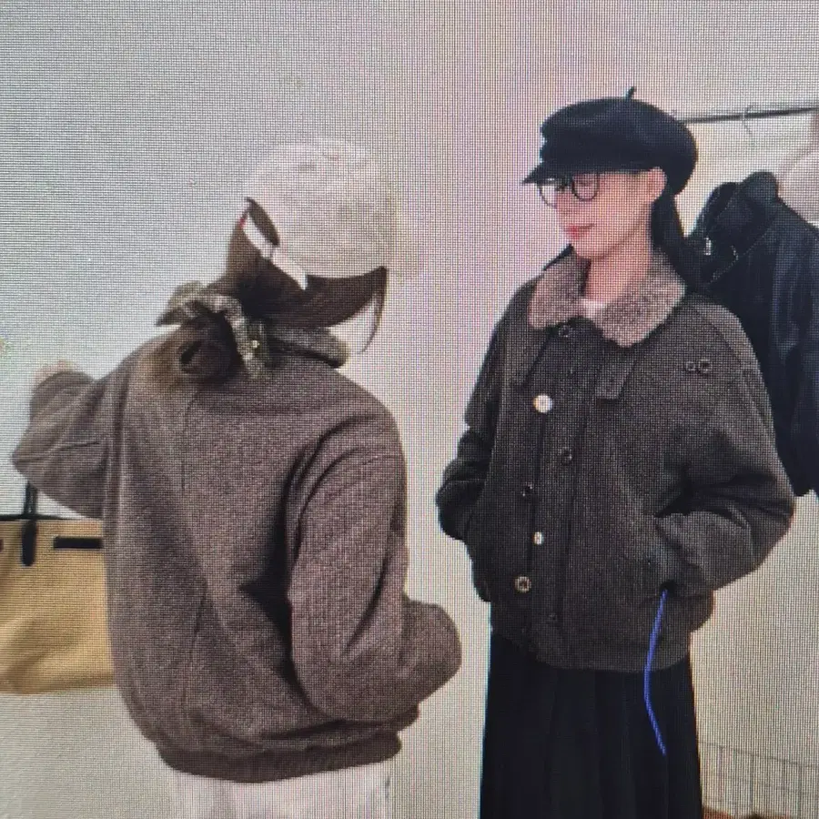 (해외배송)트위드 배색 퍼 카라 자켓