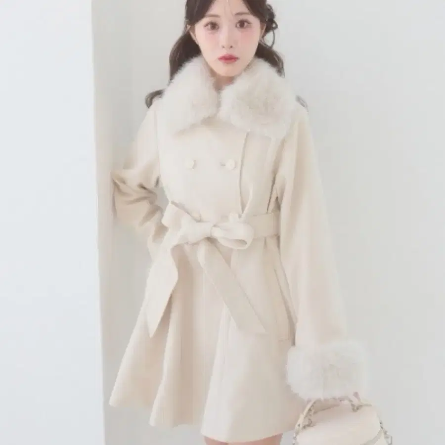 퍼 카라 벨트 코트 아이보리 일본 코트 여자 갸루 히메 코코아