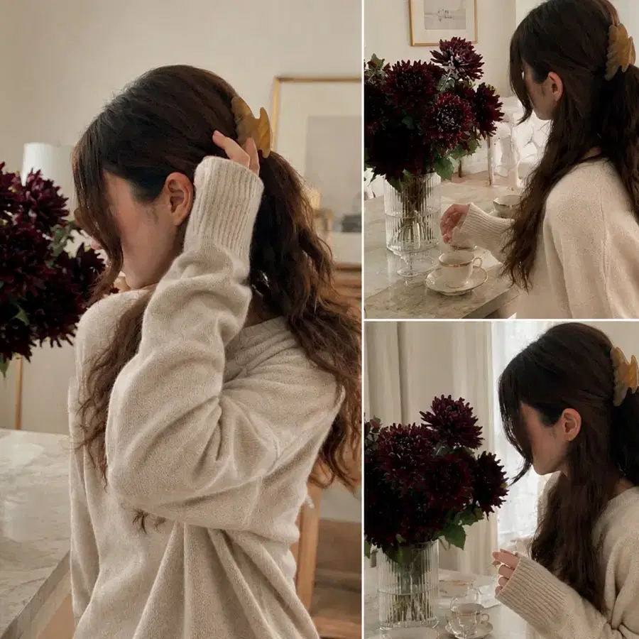 보르떼 라 프랑스 헤어 집게핀 버건디/브라운/블랙