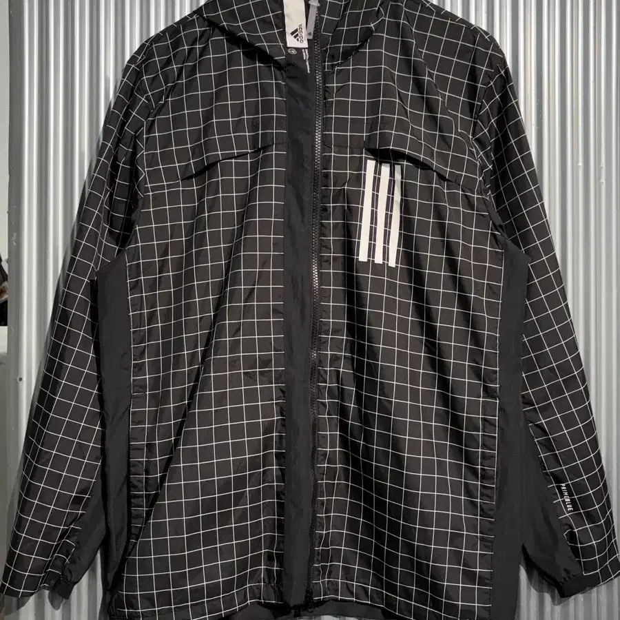 [2XL] 아디다스 ADIDAS W.N.D. 체크 후드 바람막이 자켓 블랙 4.5