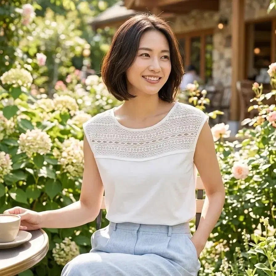 Qualite 화이트 레이스 블라우스