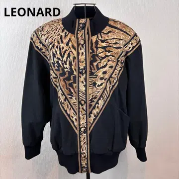 LEONARD 9호 블랙 블루종 애니멀 무늬 인조 가죽 리브 옷깃 울 멋짐