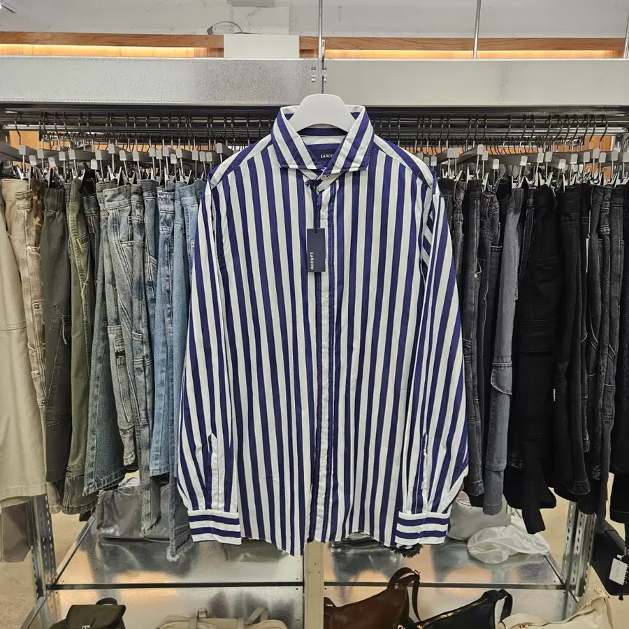 LARDINI 라르디니 오픈카라 드레스셔츠 클래식 스트라이프 XL 새상품