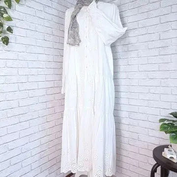 somari 코튼 레이스 원피스 M 화이트 자수 개더 새상품