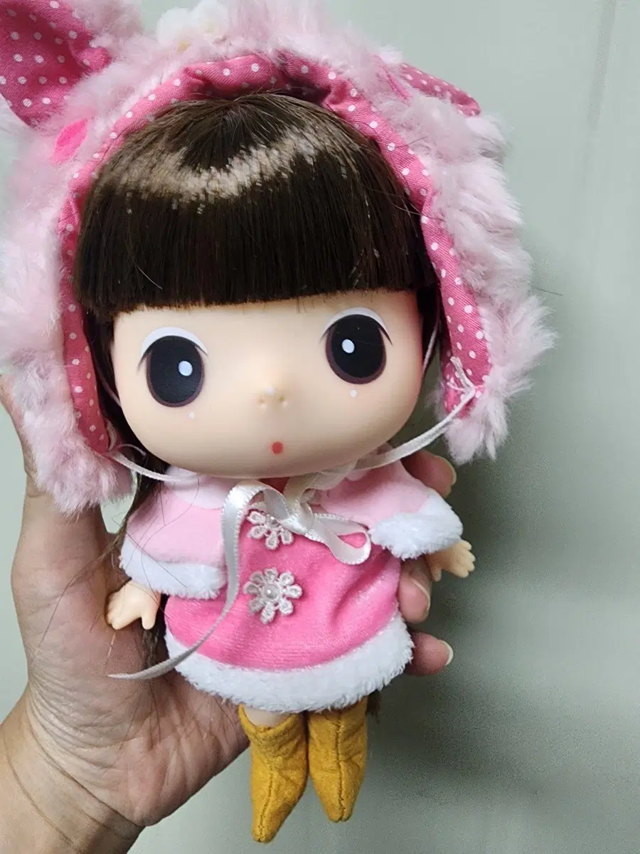 뚱이인형 핑크 토끼 귀 후드 인형