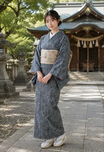 코몬 기모노 마름모 문양 기하학 패턴 그레이