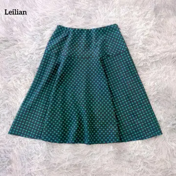 Leilian 레리안 도트 무늬 무릎 기장 플레어 스커트 11호 L 상당 그린