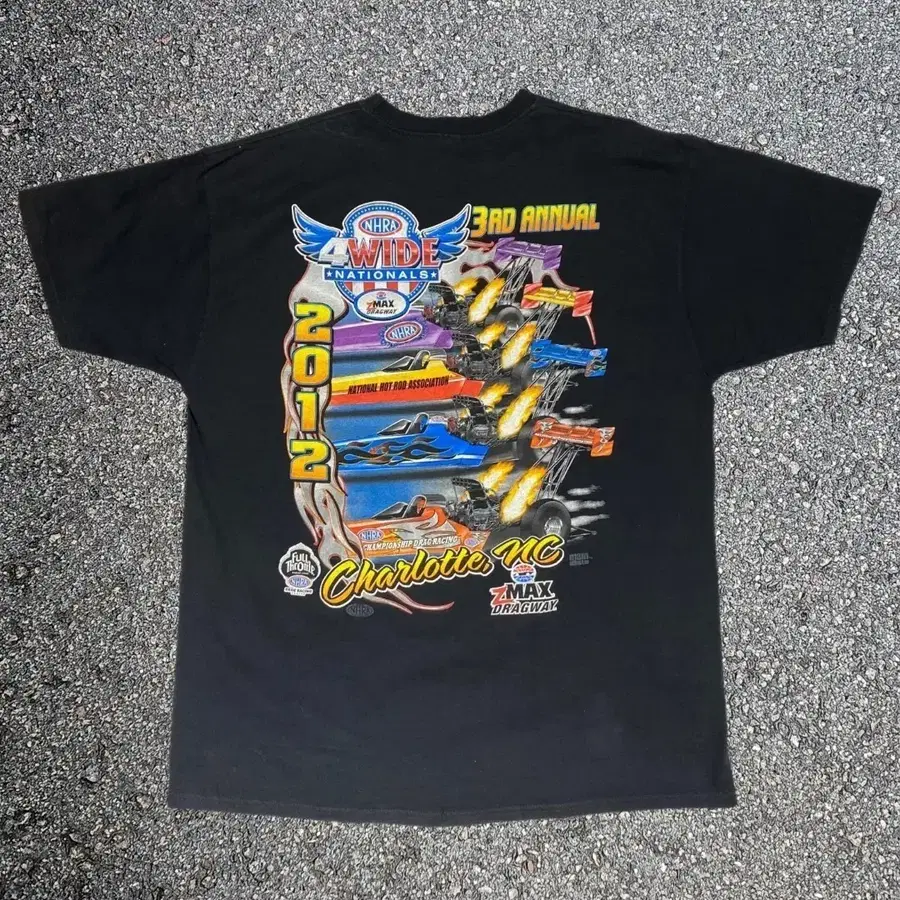 미국 빈티지 NHRA 4Wide 레이싱 티셔츠 풀 백프린팅 티셔츠