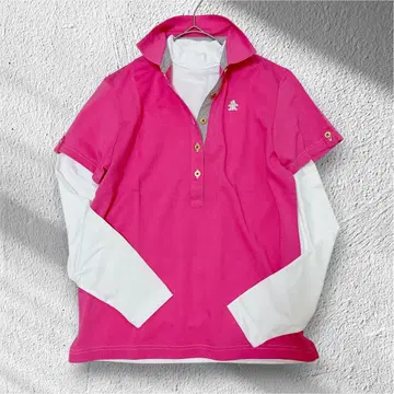 컨디션 최상 Munsingwear 여성용 피케 셔츠 핑크 LL 골드 버튼