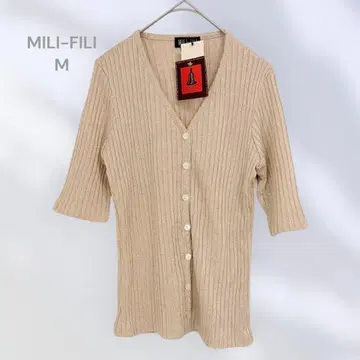 MILI-FILI 리브 니트 라메 반팔 니트 5부 기장 심플 고급스러운
