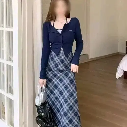 체크 롱스커트