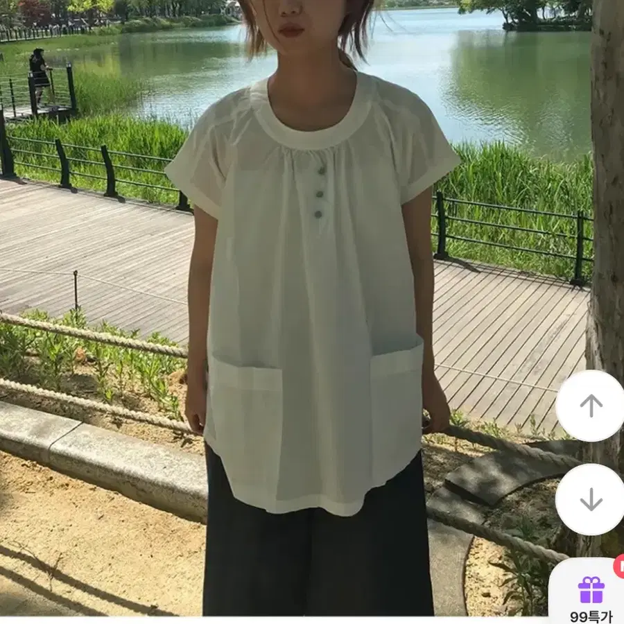 영거스트53 단추 바스락 반팔 블라우스