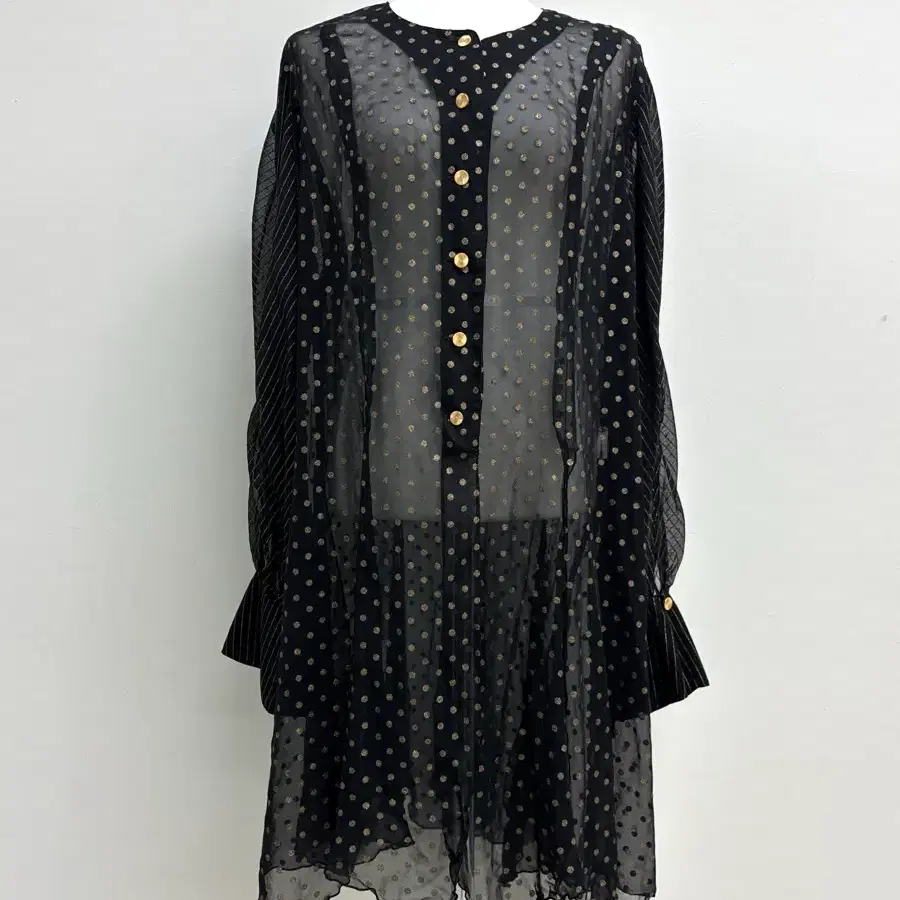 빈티지 블랙 골드 도트 블라우스 시스루 원피스
