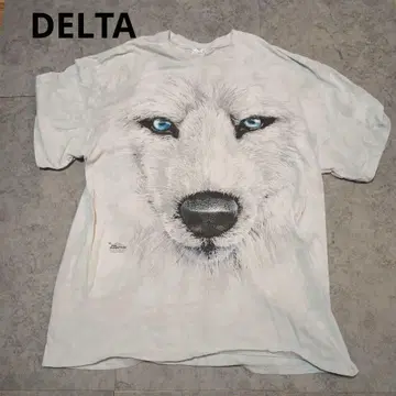 DELTA 늑대 울프 애니멀 프린트 타이다이 패턴 T셔츠 화이트