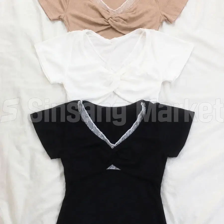 [빠른발송] 3C 하리 레이스 꼬임 T 레이어드 루즈핏 여름티 면