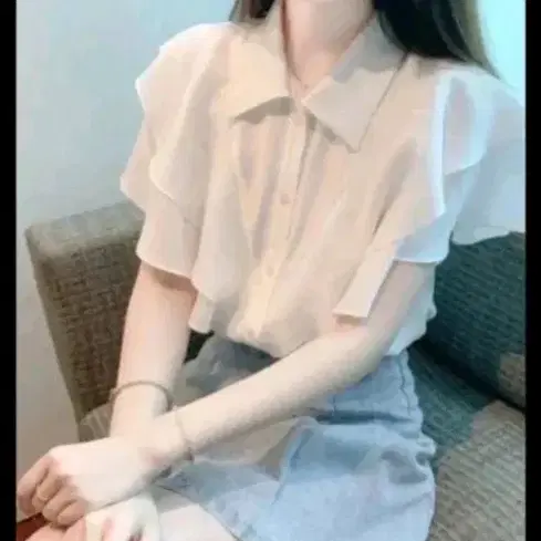 쉬폰 프릴 블라우스 아이보리 새거