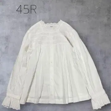 새상품급 45R 수피마 바티스트 컷워크 블라우스 화이트