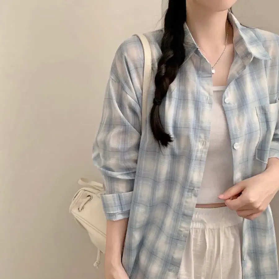 에이블리 가을 체크 오버핏 루즈핏 셔츠 남방 얇은 거즈 면 무신사 파스텔