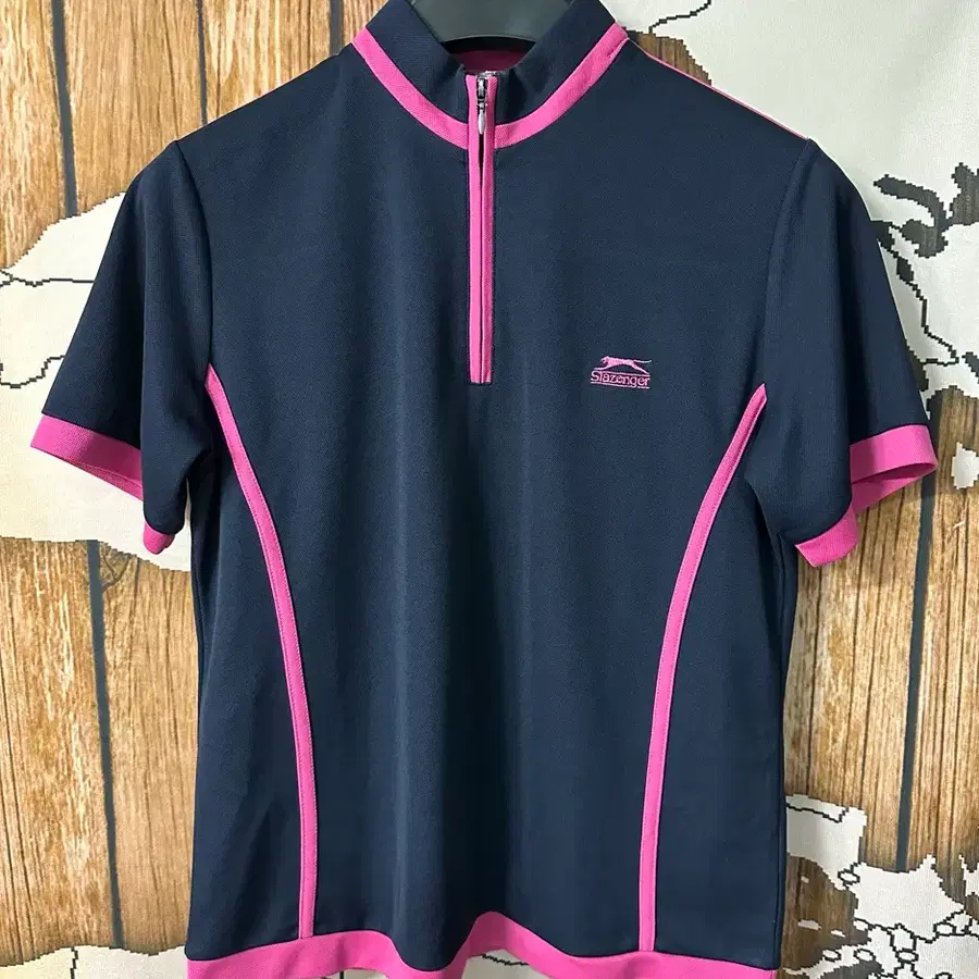 슬래진저 Slazenger 빈티지 하프집업 반팔 티셔츠 네이비 핑크 95