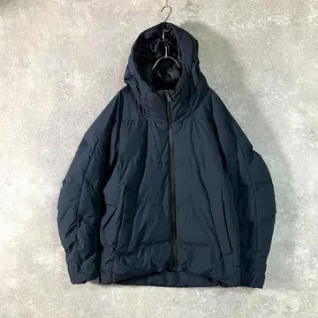 UNIQLO 심리스 다운 자켓 네이비 후드 부착 하이넥 무지