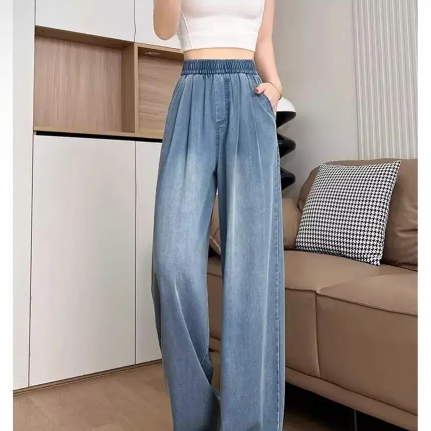 데님 와이드 밴딩 여름팬츠