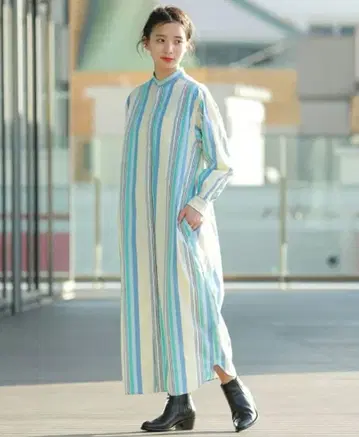 [ 새상품급 ] BEAMS BOY 멀티 스트라이프 원피스 코튼100 A라인