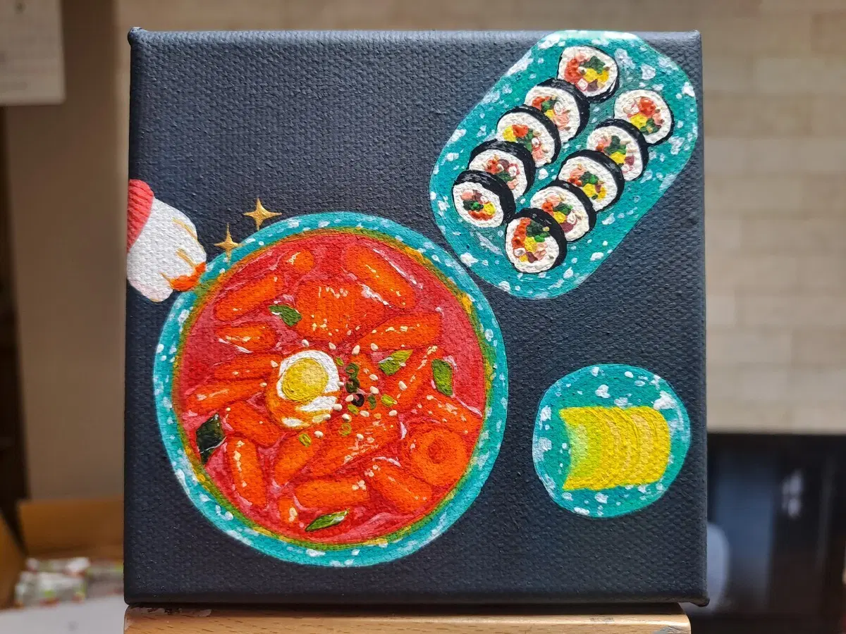 고양이와 떡볶이 아크릴 그림액자입니다