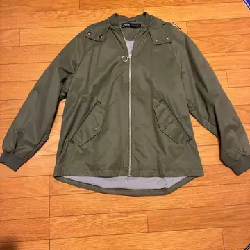 ZARA 후드 부착 블루종 카키